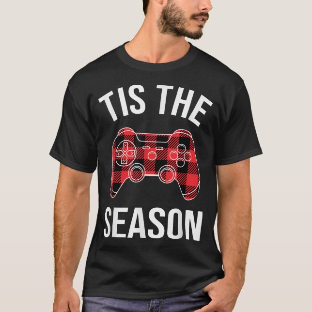 Tis The Season Buffalo Plaid Video Game Christmas  T-Shirt (Front)