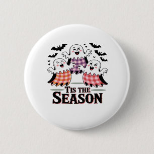 Tis The Season Chequered Halloween 6 Cm Round Badge