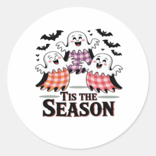 Tis The Season Chequered Halloween Classic Round Sticker