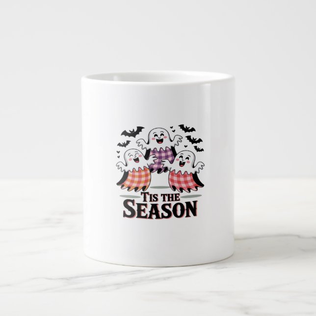 Tis The Season Chequered Halloween Large Coffee Mug (Front)