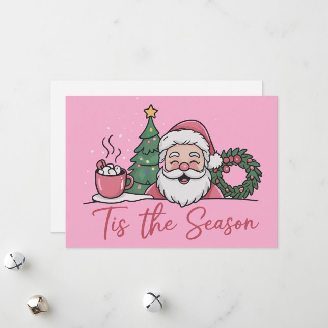 Tis The Season Christmas Cute Winter Latte Santa Holiday Card (Front/Back In Situ)