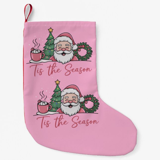 Tis The Season Christmas Cute Winter Latte Santa Small Christmas Stocking (Front)