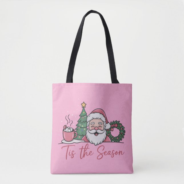 Tis The Season Christmas Cute Winter Latte Santa Tote Bag (Front)