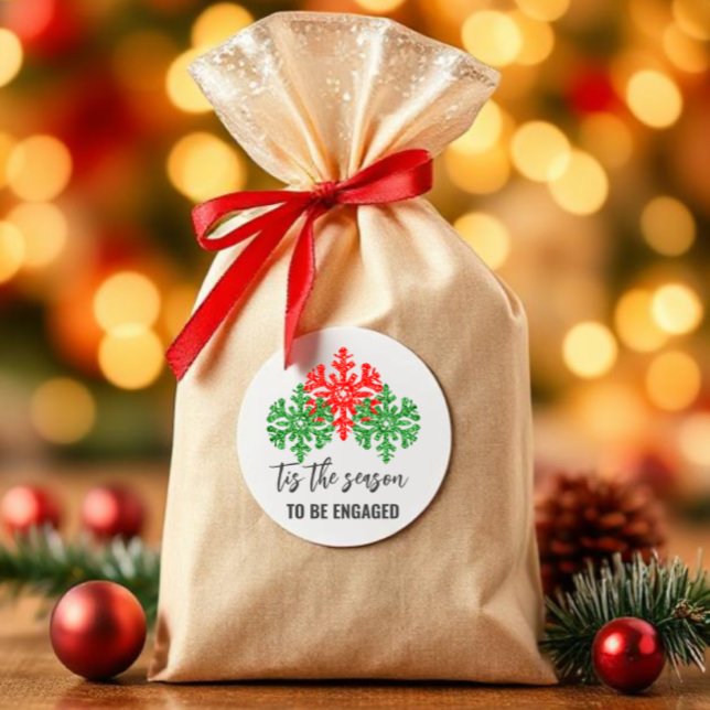 Tis The Season Christmas Engagement Party Classic Round Sticker (Creator Uploaded)