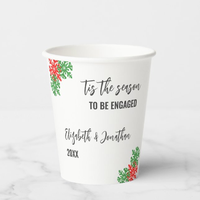 Tis The Season Christmas Engagement Party Paper Cups (Front)