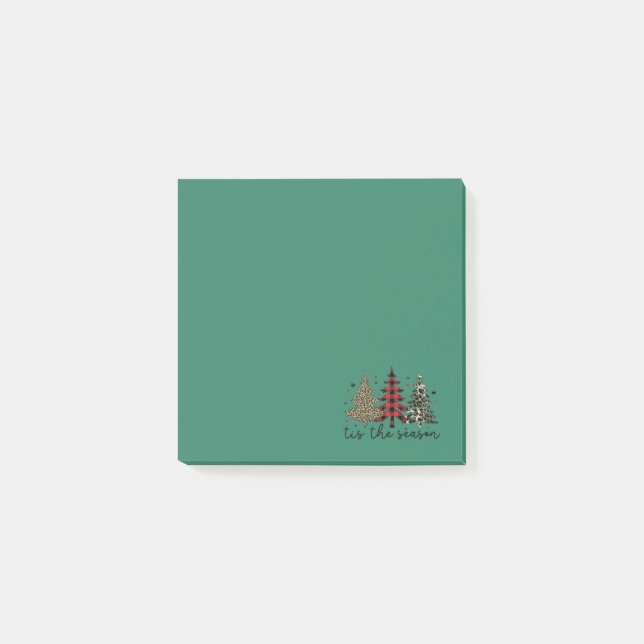 "Tis the Season" Christmas Holiday Plaid Leopard Post-it Notes (Front)