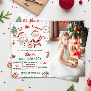 Tis The Season Christmas Holiday Snowman Birthday  Invitation