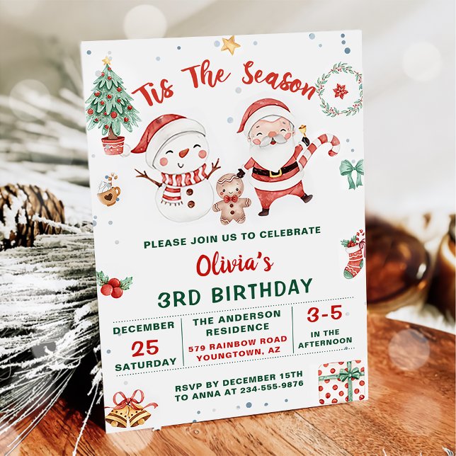 Tis The Season Christmas Holiday Snowman Birthday Invitation (Creator Uploaded)