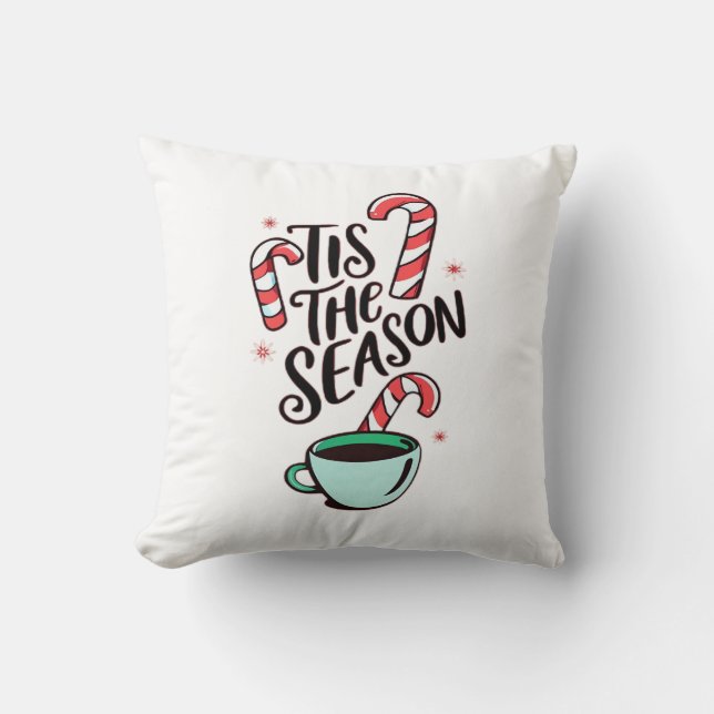 Tis The Season Christmas Peppermint Hot Chocolate Cushion (Front)