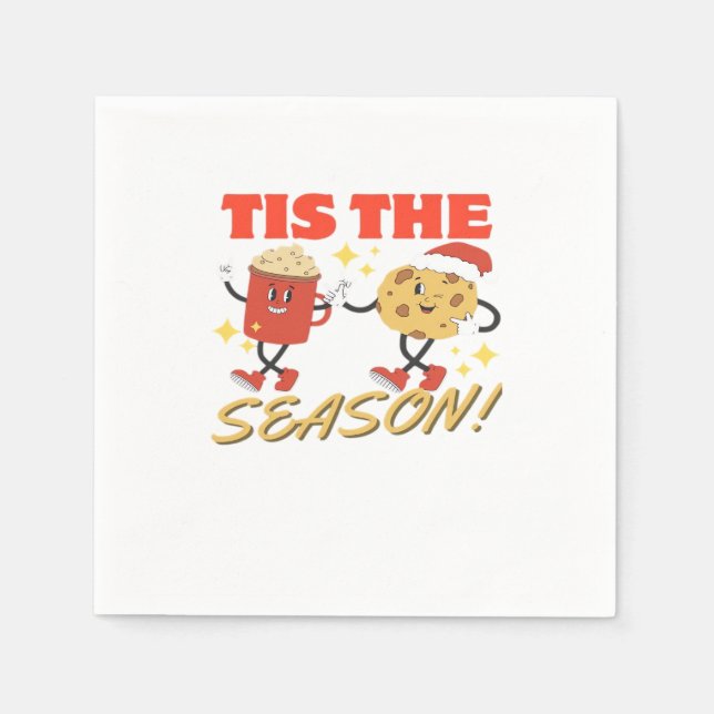 Tis The Season Christmas Retro Characters Napkin (Front)