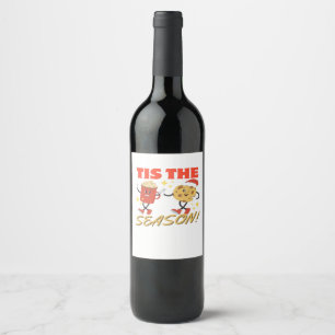 Tis The Season Christmas Retro Characters Wine Label