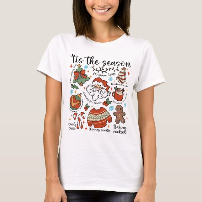 Tis The Season Christmas Santa, Cocoa & Candy Cane T-Shirt (Front)