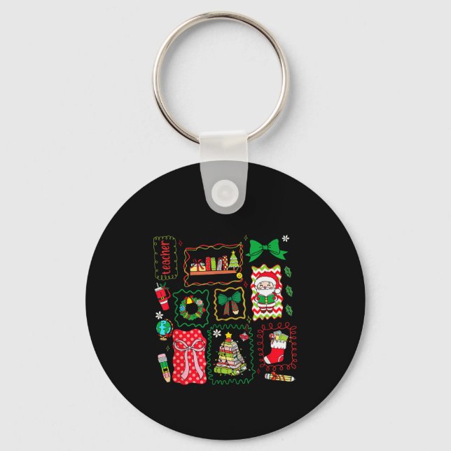 Tis The Season Christmas Santa Snowman Xmastree Co Key Ring (Front)