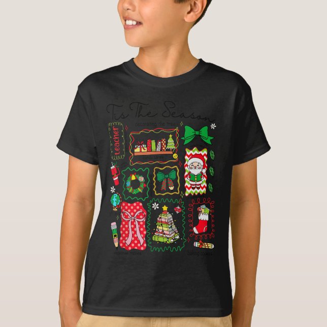 Tis The Season Christmas Santa Snowman Xmastree Co T-Shirt (Front)