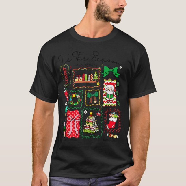 Tis The Season Christmas Santa Snowman Xmastree Co T-Shirt (Front)