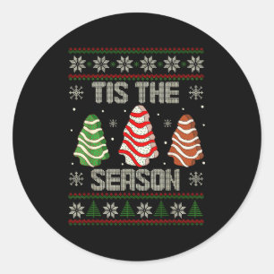 Tis The Season Christmas Tree Cakes Debbie Holiday Classic Round Sticker