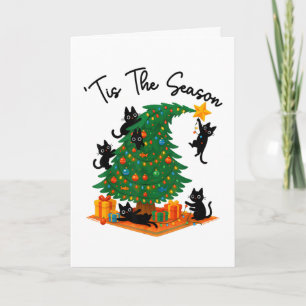 Tis The Season Christmas Tree Cute Black Cat Holiday Card