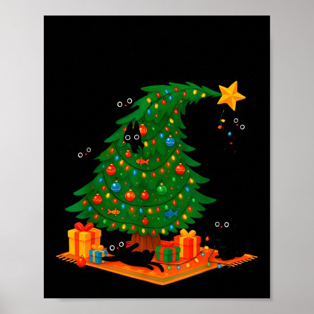 Tis The Season Christmas Tree Cute Black Cat Match Poster (Front)