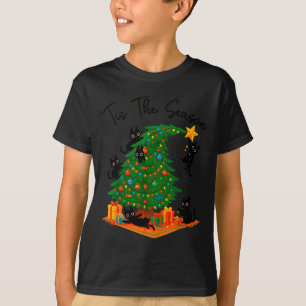 Tis The Season Christmas Tree Cute Black Cat Match T-Shirt