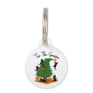 Tis The Season Christmas Tree Cute Black Cat Pet Tag