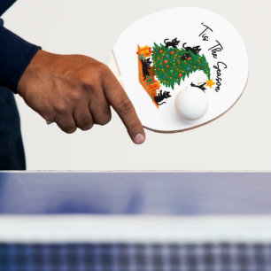 Tis The Season Christmas Tree Cute Black Cat Ping Pong Paddle