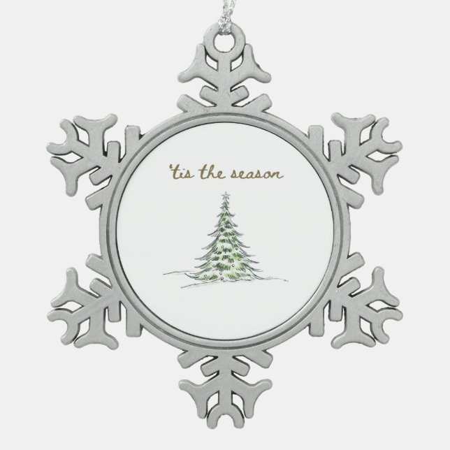 Tis The Season Christmas Tree Debbie Groovy Santa Snowflake Pewter Christmas Ornament (Front)
