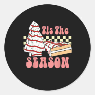 Tis The Season Christmas Tree Groovy Retro Debbie  Classic Round Sticker
