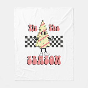 Tis The Season Christmas Tree Groovy Retro Debbie Fleece Blanket