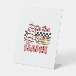 Tis The Season Christmas Tree Groovy Retro Debbie Pedestal Sign