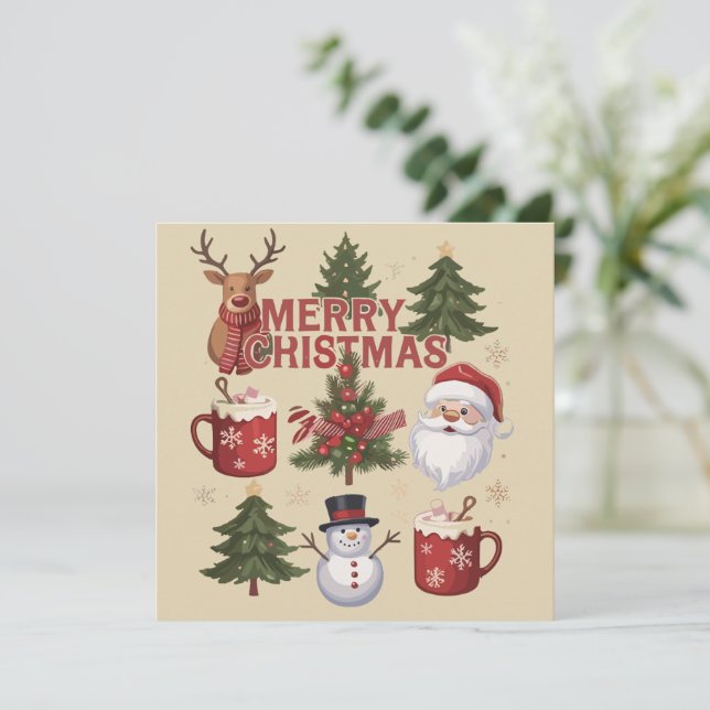 Tis The Season Christmas Tree Santa Latte Xmas Holiday Card (Standing Front)