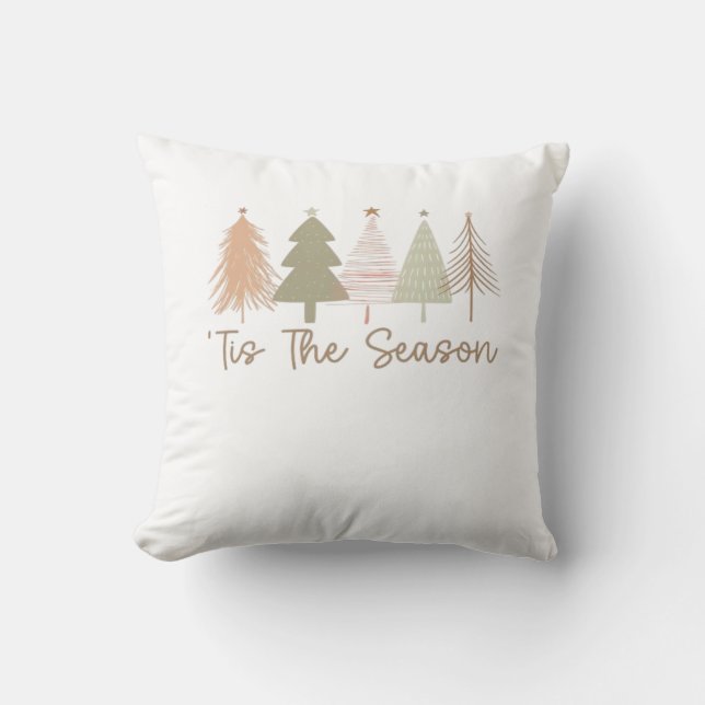 Tis The Season Christmas Trees Whimsical Christmas Cushion (Front)