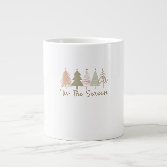Tis The Season Christmas Trees Whimsical Christmas Large Coffee Mug (Front)