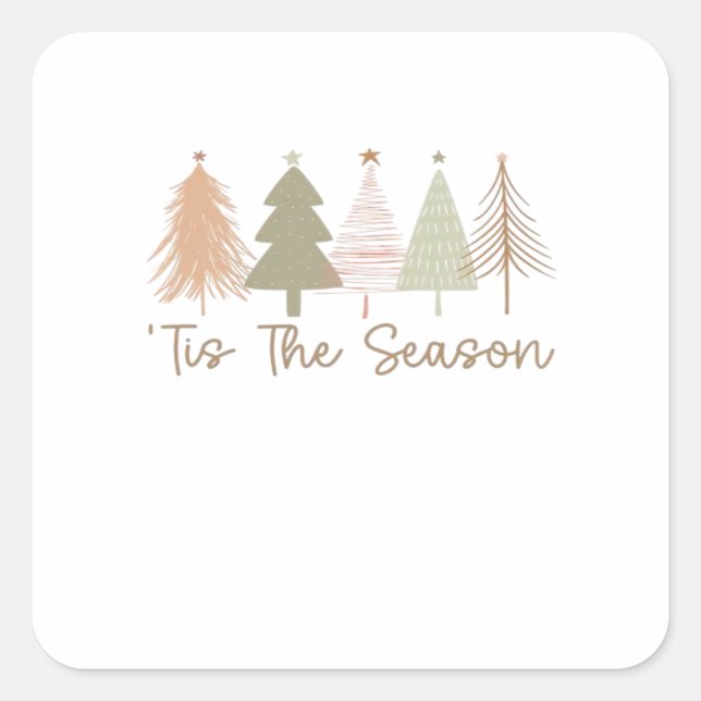 Tis The Season Christmas Trees Whimsical Christmas Square Sticker (Front)