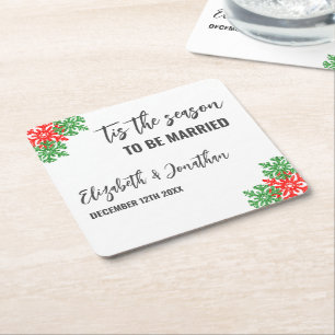Tis The Season Christmas Wedding Square Paper Coaster