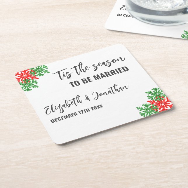 Tis The Season Christmas Wedding Square Paper Coaster (Angled)