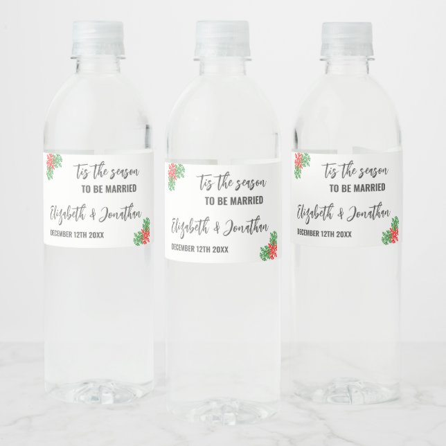 Tis The Season Christmas Wedding Water Bottle Label (Bottles)