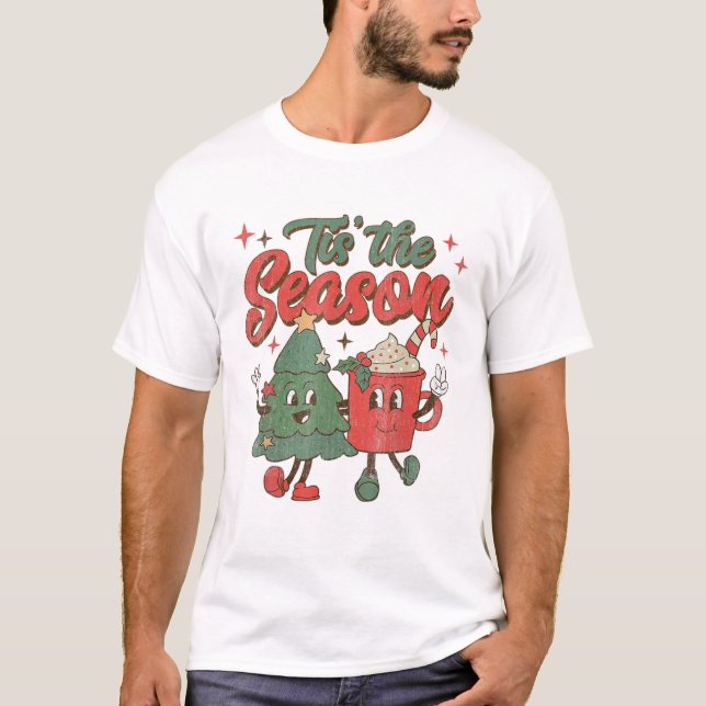 Tis The Season Coffee Christmas Funny Snowman Sant T-Shirt (Front)