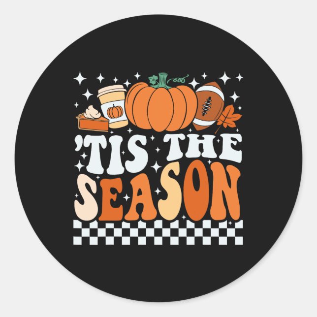 Tis The Season Coffee Pumpkin Spice Football Fall  Classic Round Sticker (Front)