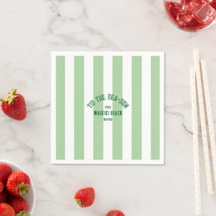 Tis The SeaSon Custom Beach Christmas Green Stripe Napkin