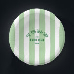 Tis The SeaSon Custom Beach Christmas Green Stripe Paper Plate<br><div class="desc">The ’Tis The Sea-Son Custom Beach Christmas Green Stripe Paper Bowls add festive flair and seaside charm to your holiday celebrations. Featuring a playful green cabana stripe design with customisable beach name and year, these durable paper bowls are perfect for serving meals, appetizers, or desserts. Convenient and disposable yet stylish...</div>