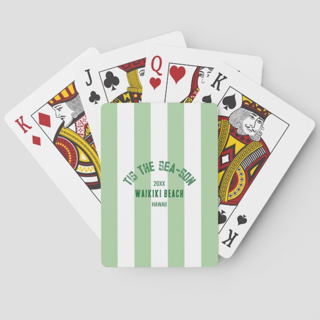 Tis The SeaSon Custom Beach Christmas Green Stripe Playing Cards (Back)