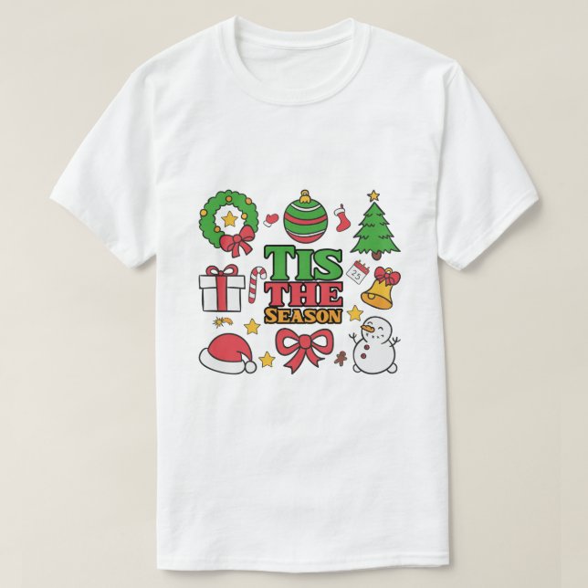"Tis The Season" Cute Christmas Icons Collage T-Shirt (Design Front)