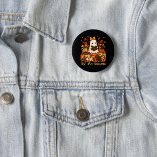 Tis The Season Cute Ghost Reading Book Autumn 6 Cm Round Badge