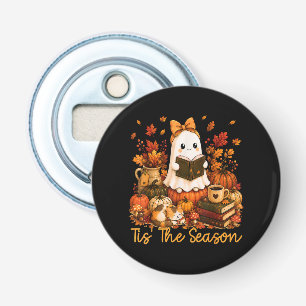 Tis The Season Cute Ghost Reading Book Autumn Bottle Opener
