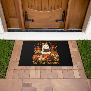 Tis The Season Cute Ghost Reading Book Autumn Doormat