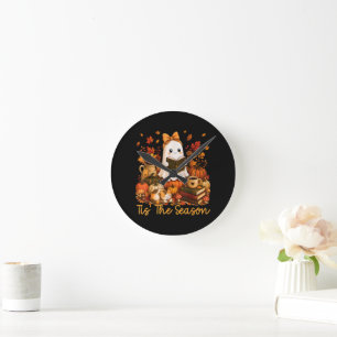 Tis The Season Cute Ghost Reading Book Autumn Round Clock
