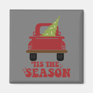 Tis The Season Cute Retro Pine Christmas Tree Fami Magnet