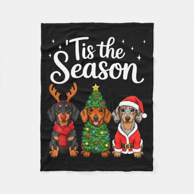 Tis The Season Dachshund Christmas Santa Weiner Do Fleece Blanket (Front)