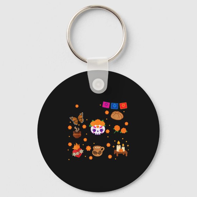 Tis The Season Dia De Los Muertos Mexican Day Of T Key Ring (Front)