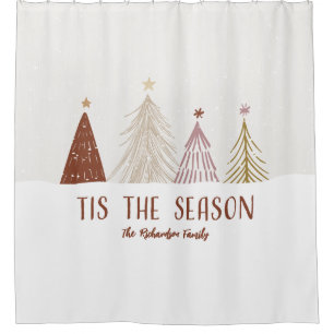 Tis The Season Elegant Christmas Trees Family Name Shower Curtain
